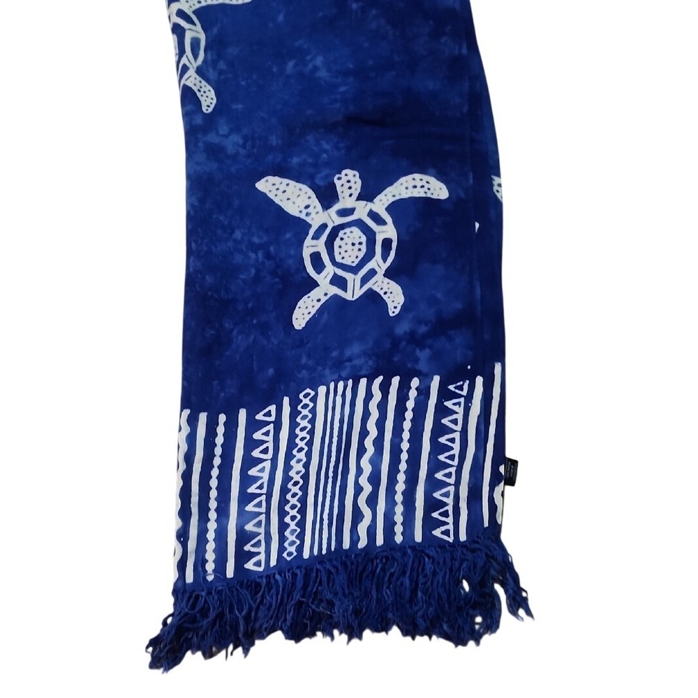 Koko Knot Sarong Beach Cover Wrap Fringe Turtle Blue White Beach Vacation